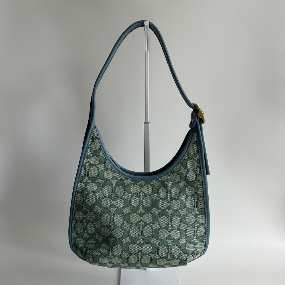 Coach Ergo C2588 Green Blue Signature Jacquard Leather Shoulder Bag Excellent